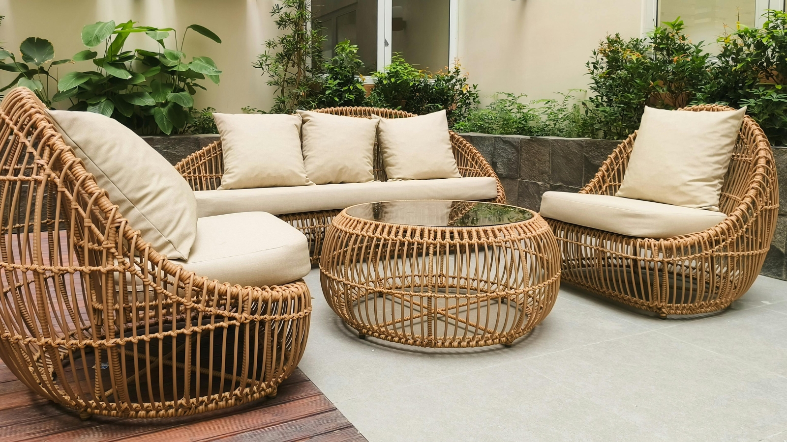 Garden furniture set in a garden setting