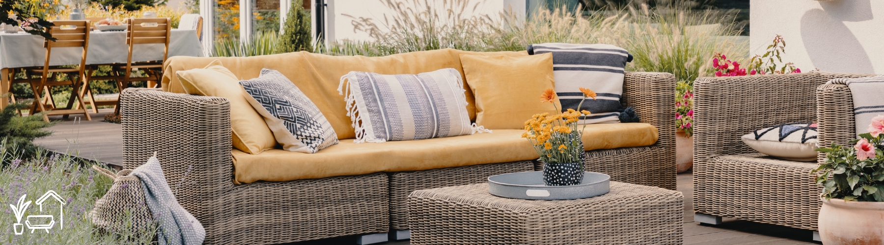 UK garden furniture set up outside in the sun